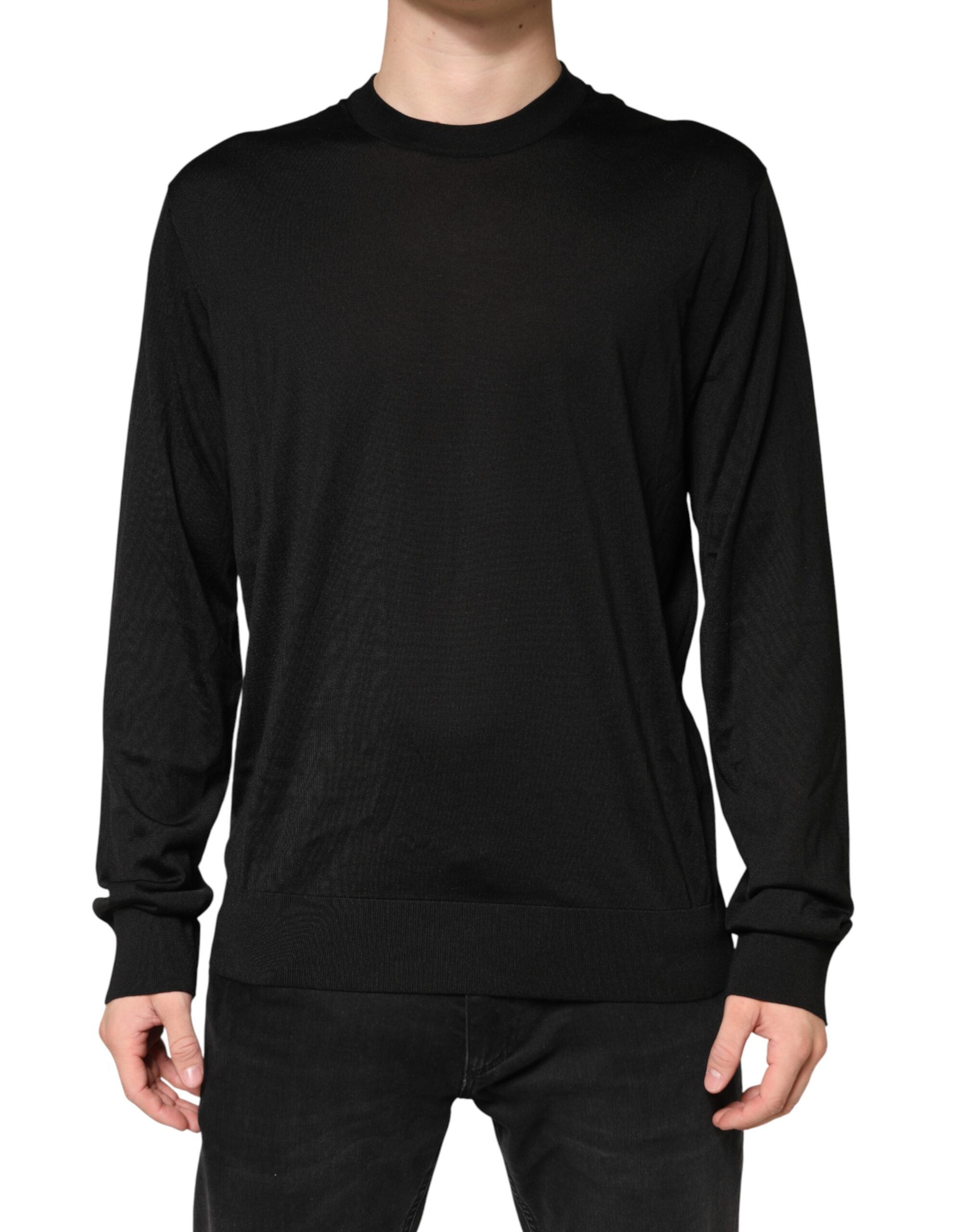 Silk Crew Neck Pullover Sweater — Black