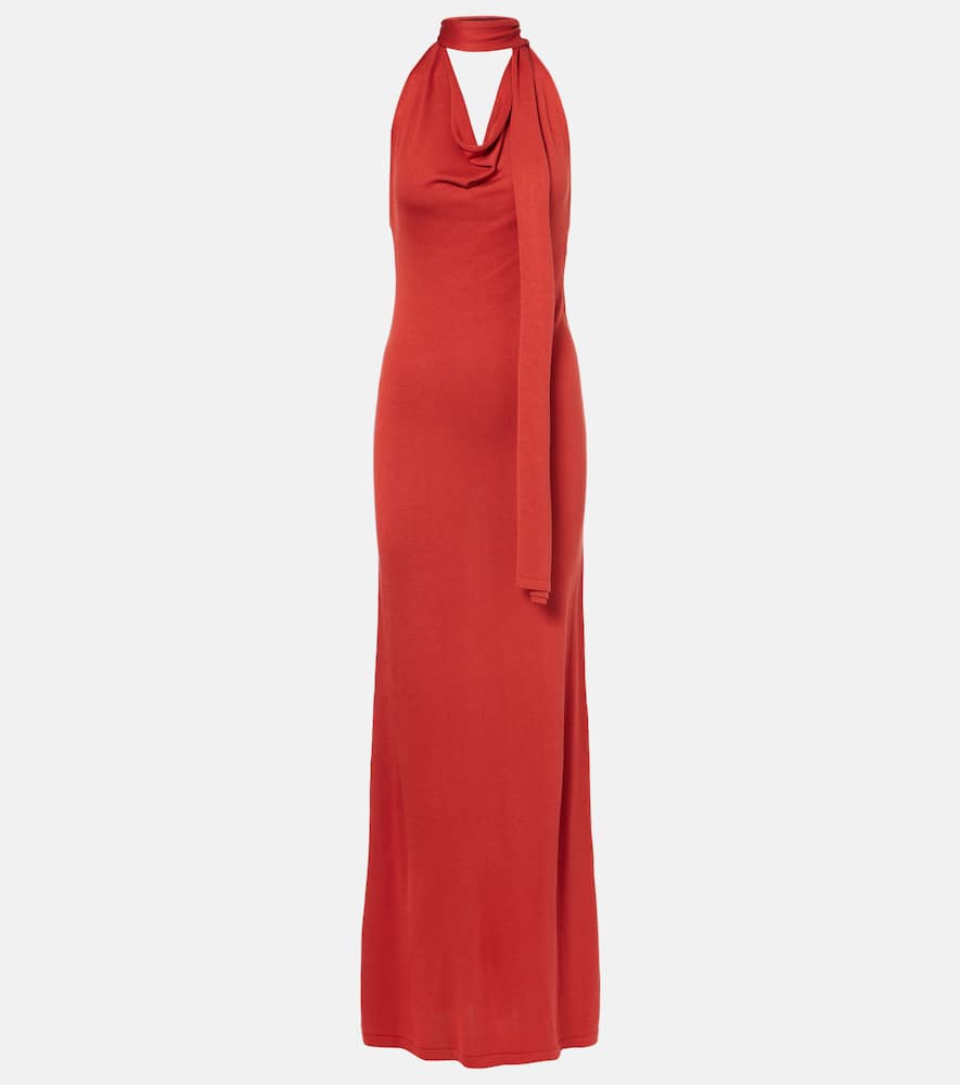Scarf-detail silk-blend jersey gown