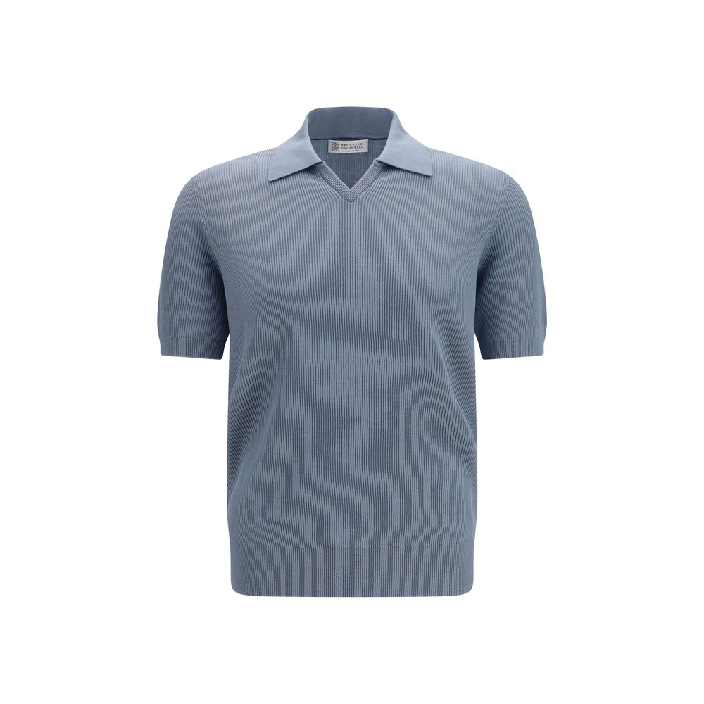 Ribbed Cotton Polo Shirt — Blue