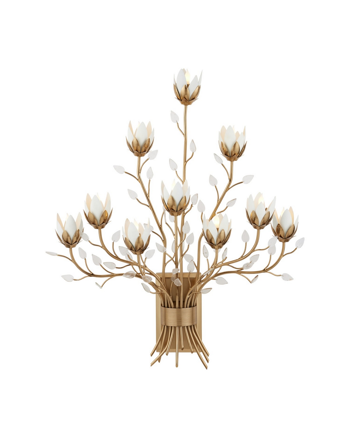 Antique Brass White Clear Wall Sconce from the Star Magnolia Collection