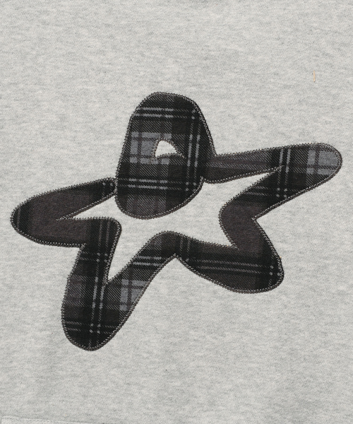STAR LOGO CHECK RAGLAN HOODIE_GREY