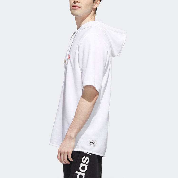 Men's neo Logo Embroidered Sports Pullover Hooded Short Sleeve White