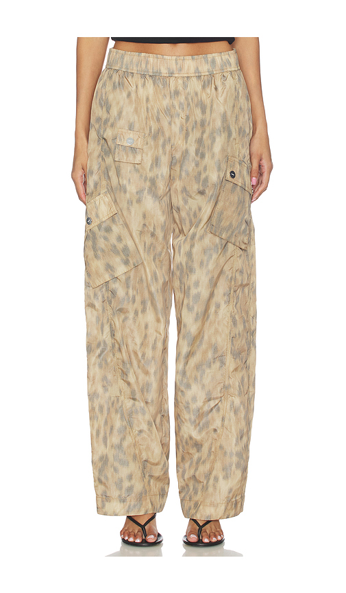 Ganni Printed Flyweight Nylon Relaxed Elastic Pant in Beige. 34. Also