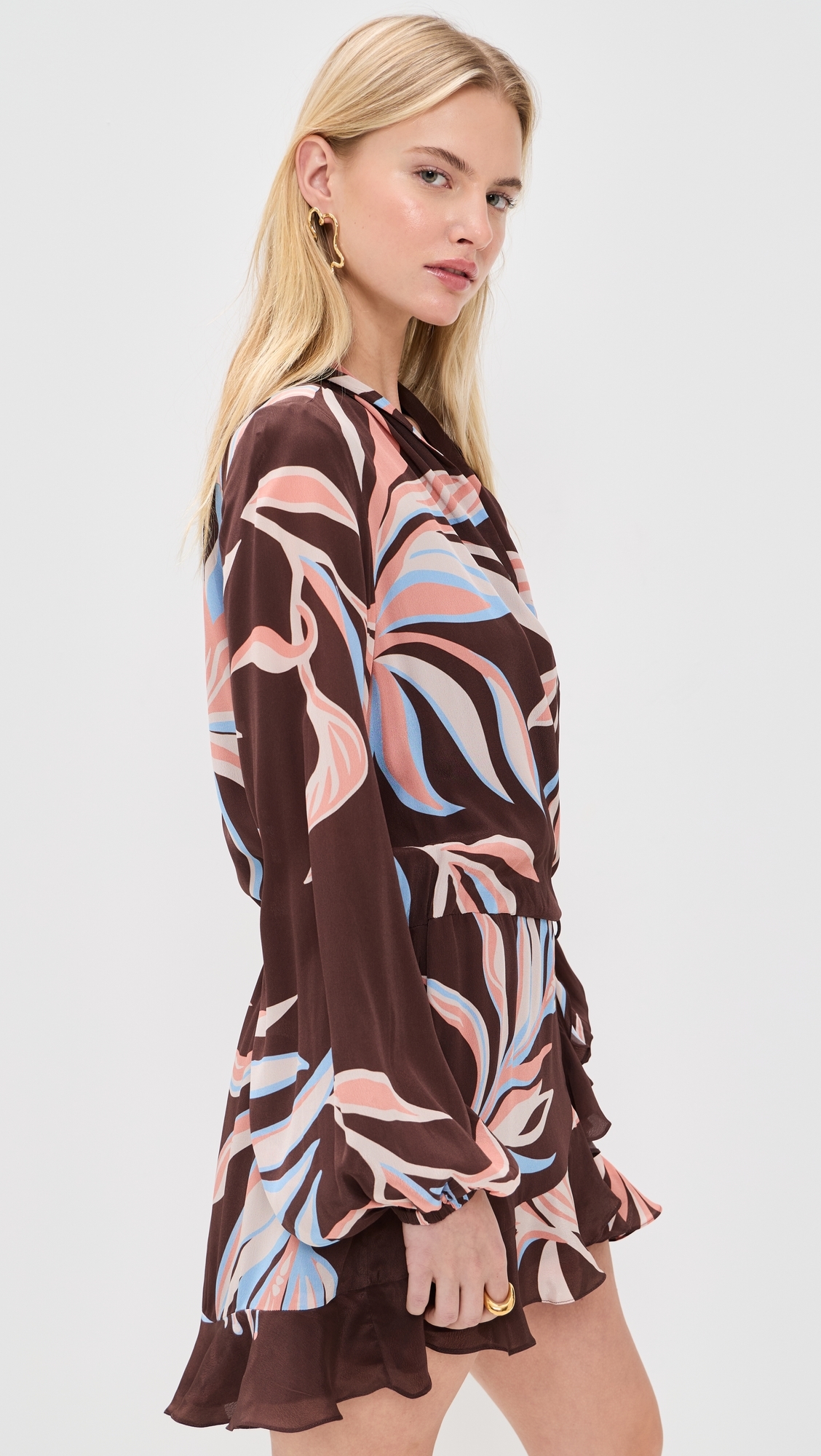 Front Wrap Mini Dress Brown