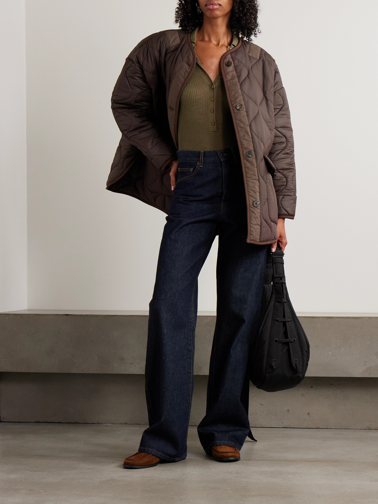 Teddy Quilted Shell Jacket - Brown