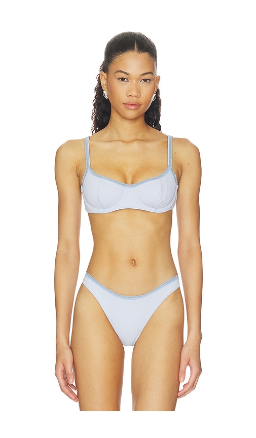 Frankies Bikinis X Paige Lorenze Cola Ribbed Bikini Top in Baby Blue. - S also in XS