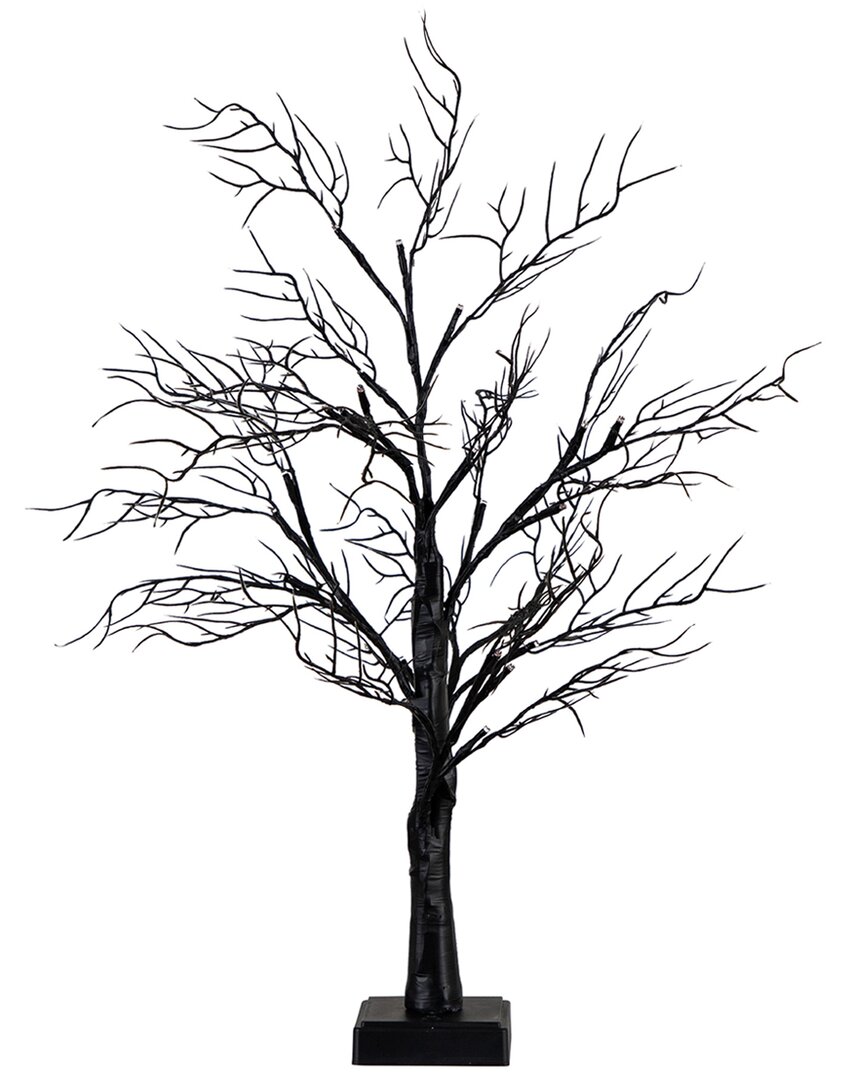 2ft Pre-Lit Halloween Deluxe Black Twig Artificial Fall Tree  With 44 Orange & Purple LED Lights