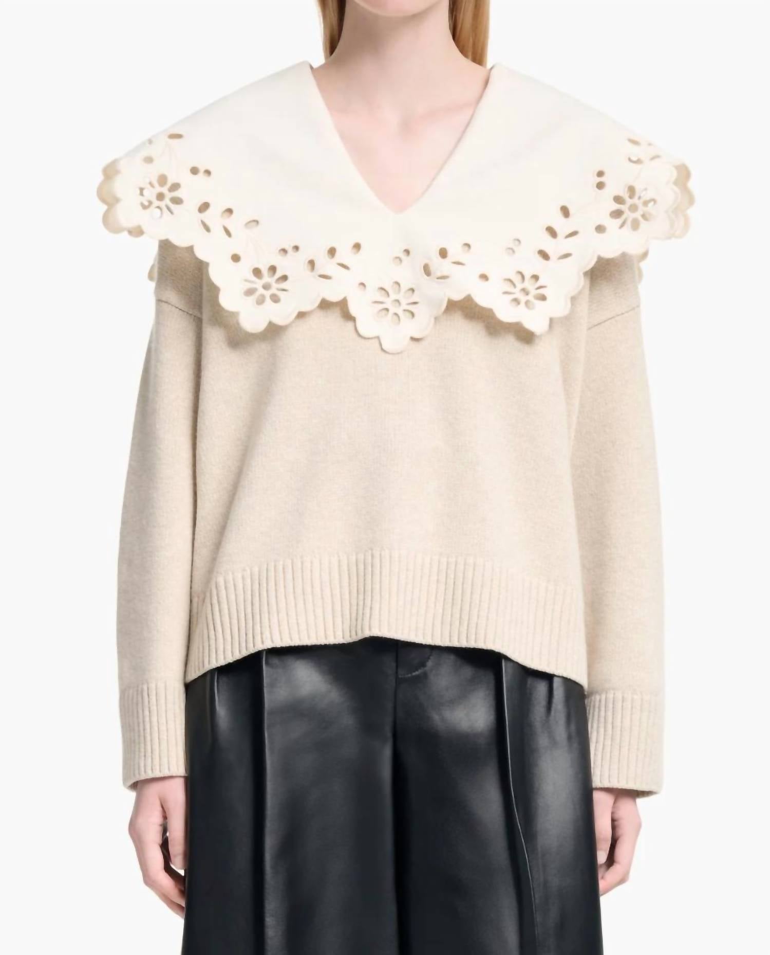 Toro Broderie Anglaise Collar Sweater In Ivory