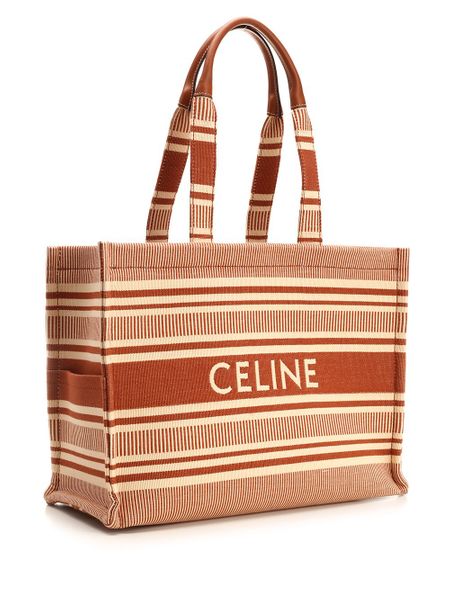 Celine Logo Embroidered Striped Tote Bag