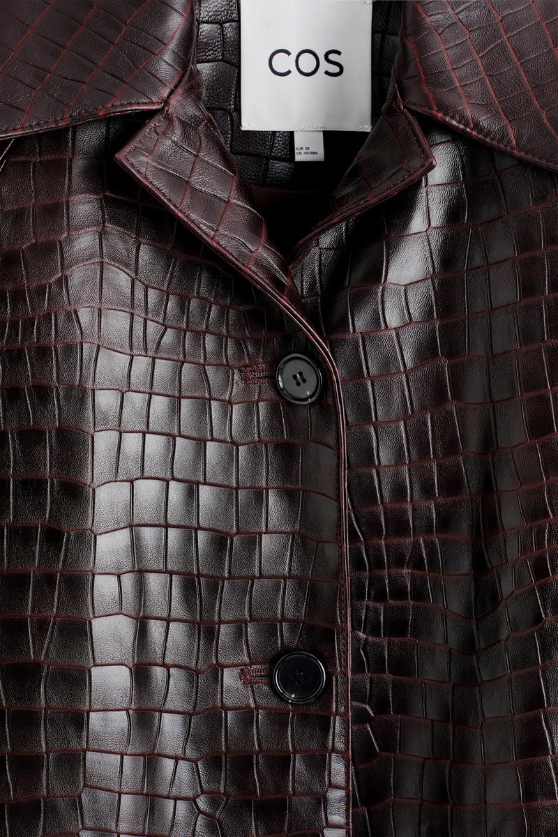 Croc-Effect Leather Long Coat