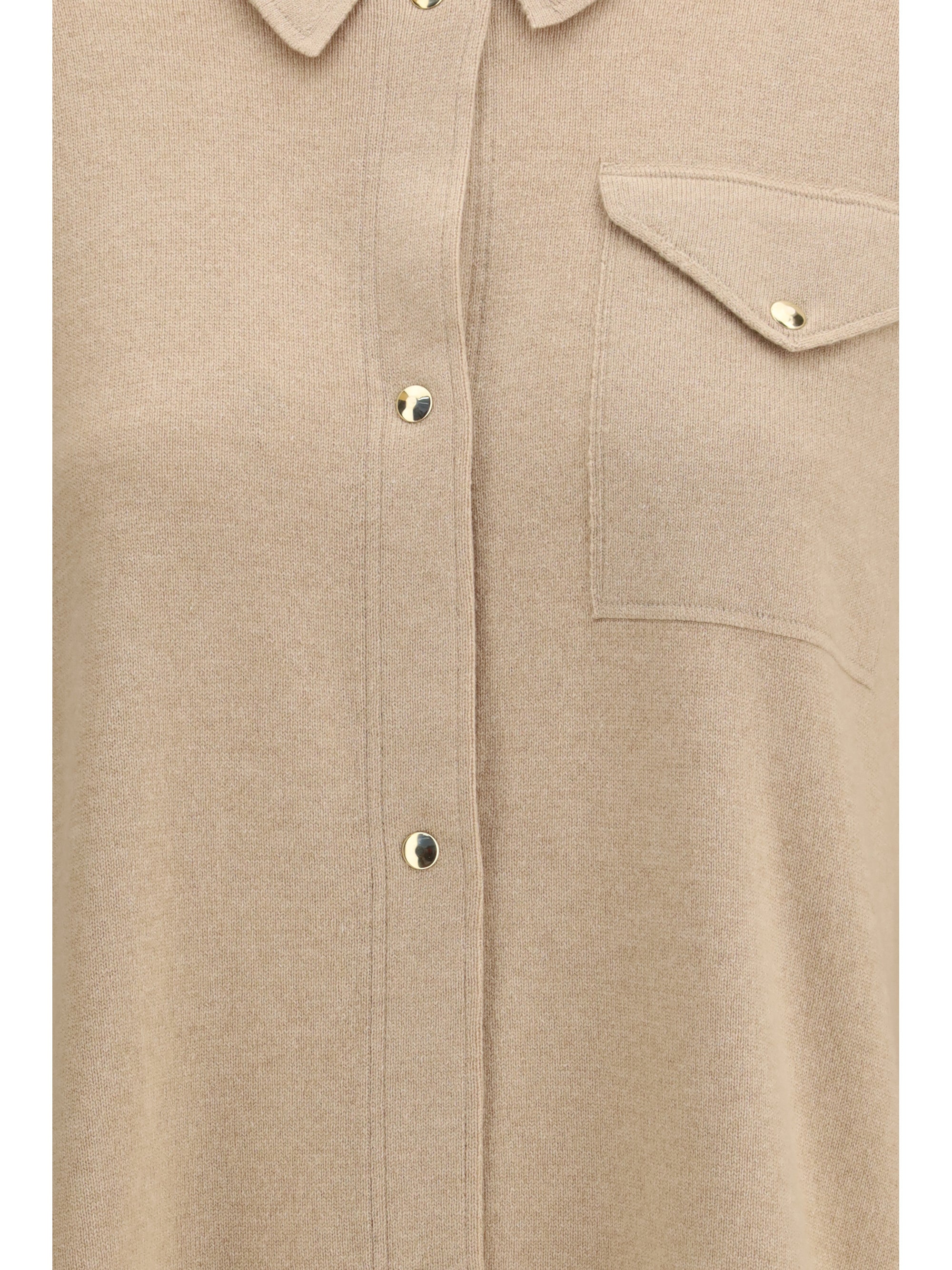 Fleece-Wool Knit Shirt — Beige