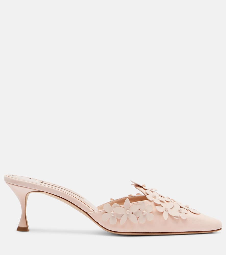 Manolo Blahnik Harnes 50 floral-appliqué leather mules