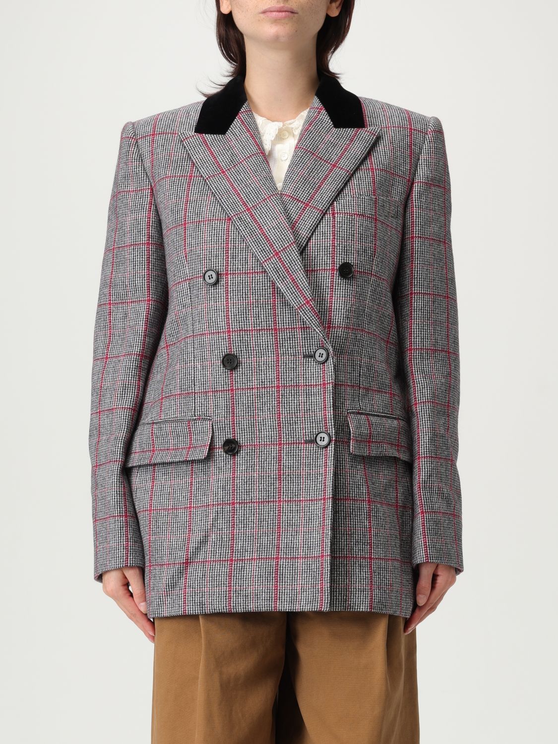 Check-pattern wool blazer - Black