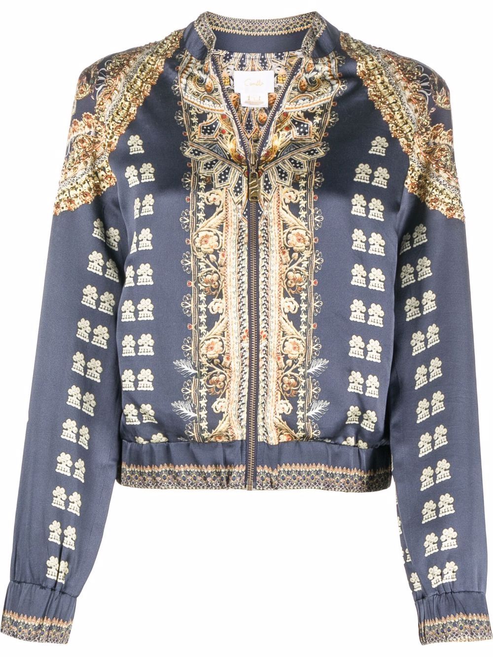 Camilla graphic-print silk bomber jacket - Blue