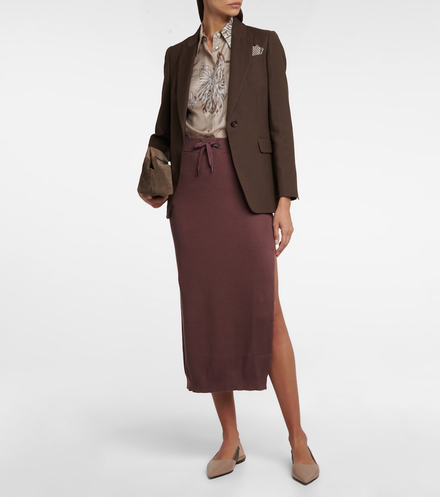 Brunello Cucinelli Ribbed-knit cotton midi skirt