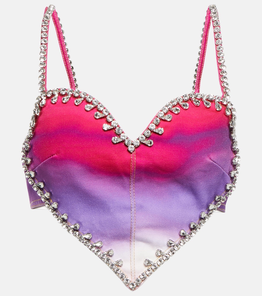 Area Cropped embellished ombré denim top