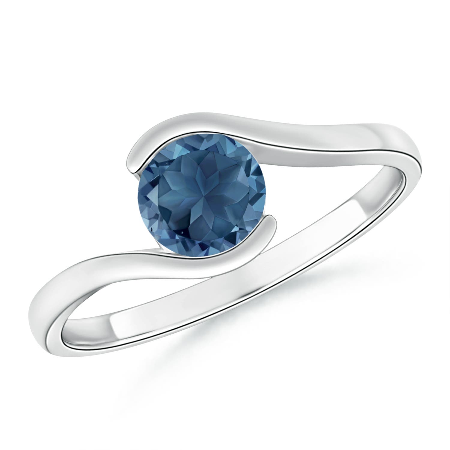 Angara 0.95 Carat Semi Bezel-Set Solitaire Round London Blue Topaz Bypass Ring in Platinum