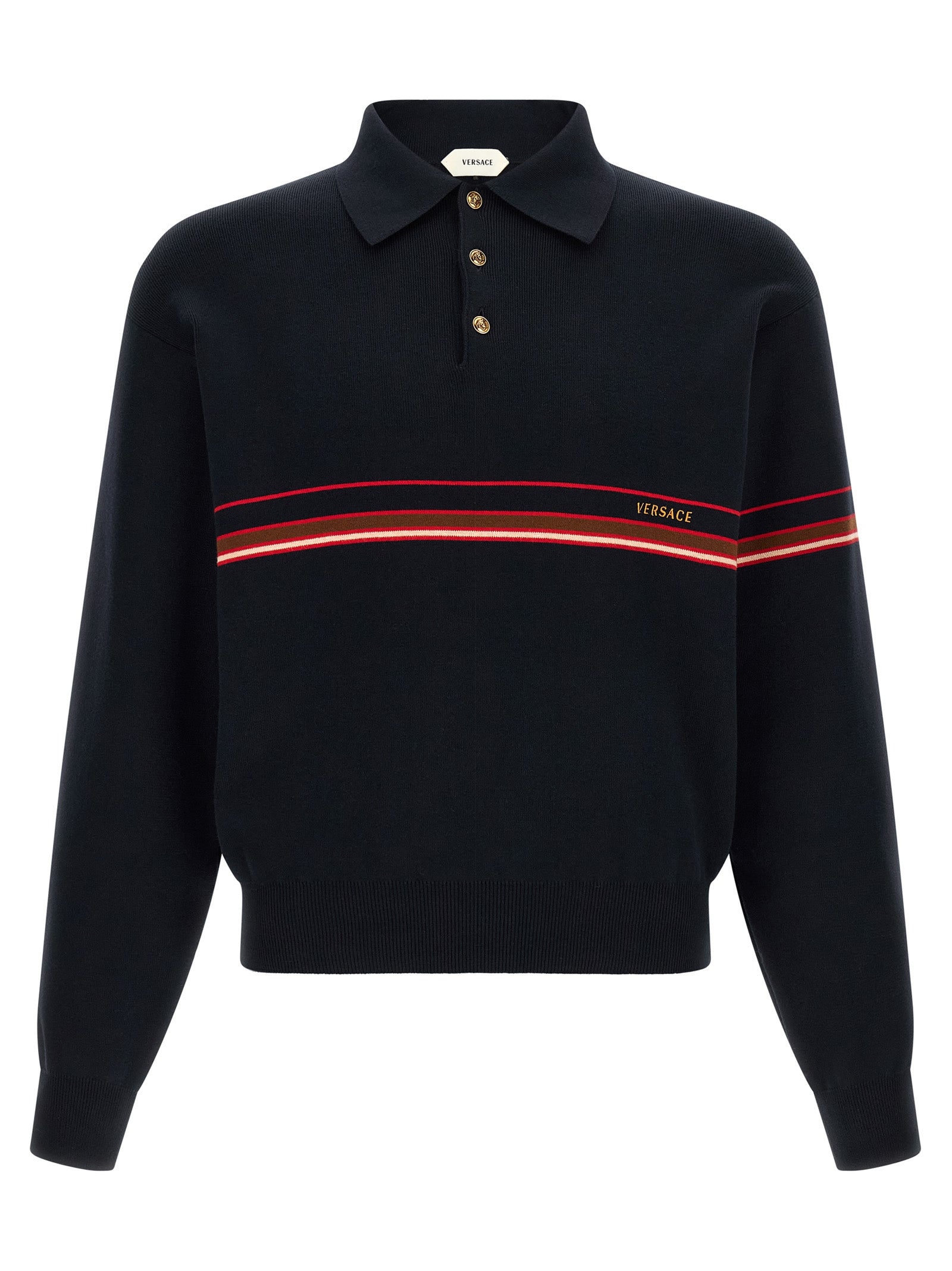 Intarsia-Striped Cotton Polo Shirt — Navy