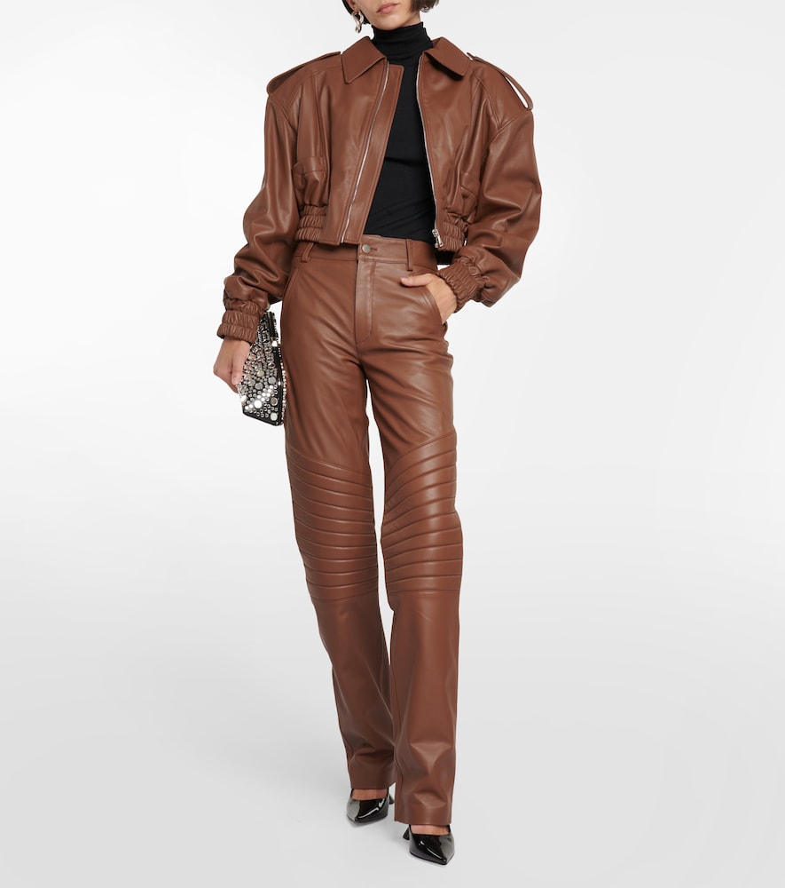 Cropped leather bomber jacket