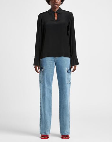 Woman Top Black Size 10 Acetate, Silk