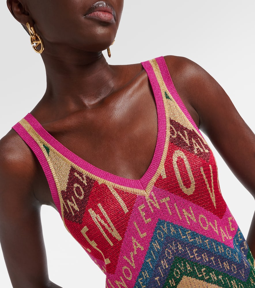 Logo knitted jacquard midi dress