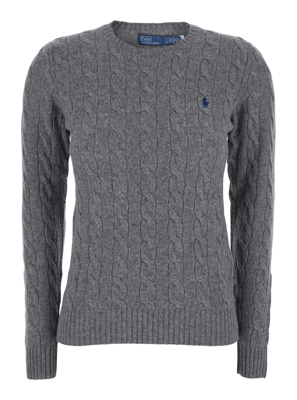 Cable-Knit Pony-Embroidered Sweater — Gray
