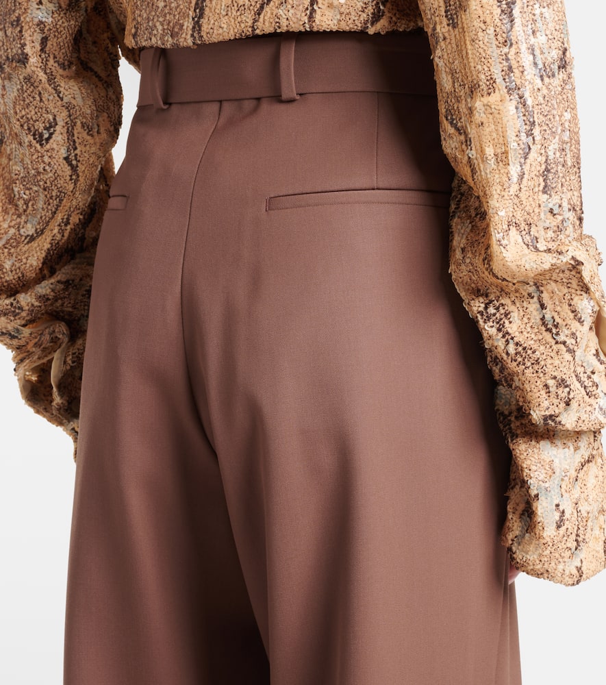 Belted wool gabardine wide-leg pants