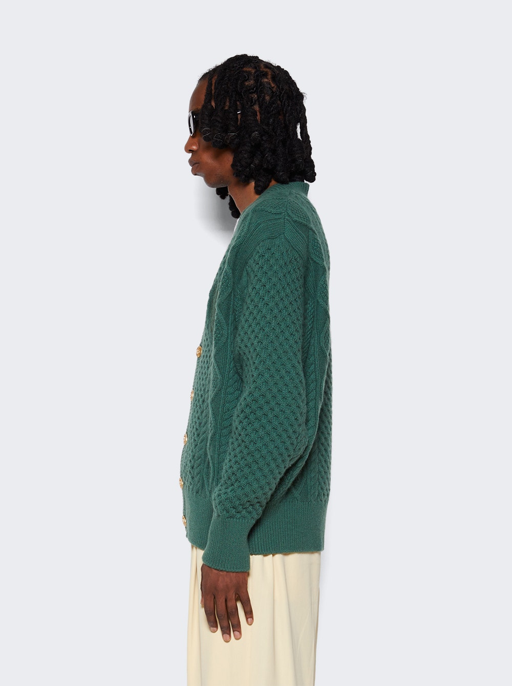 Logo-embroidered merino cardigan - Green