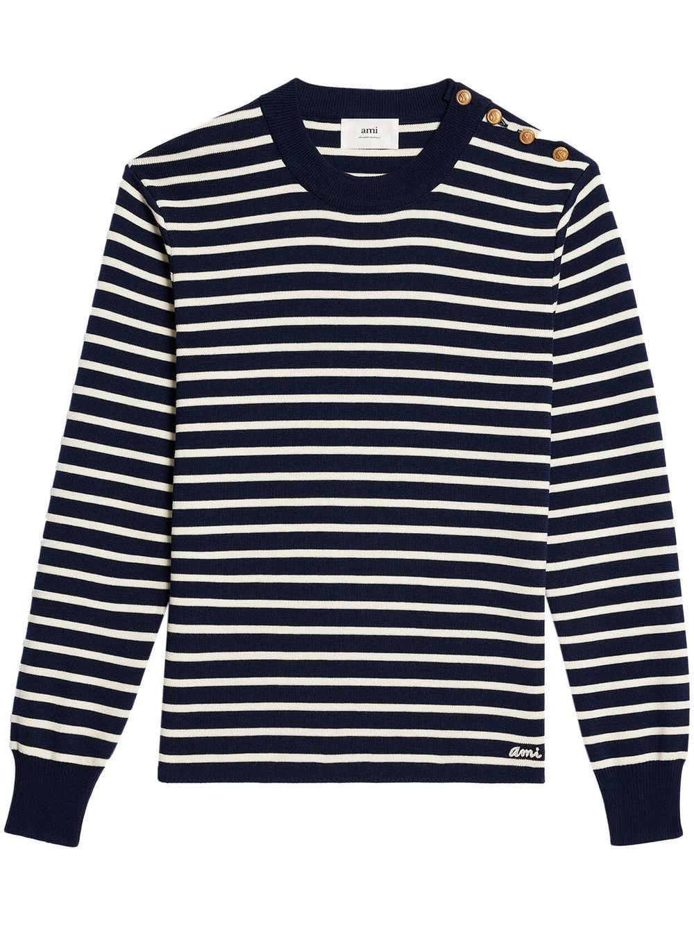 Striped button-shoulder merino jumper - Black