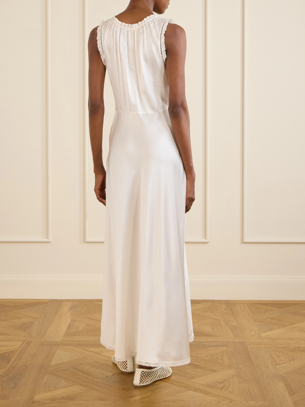 Adalie Lace-trimmed Gathered Silk-satin Midi Dress - Off-white