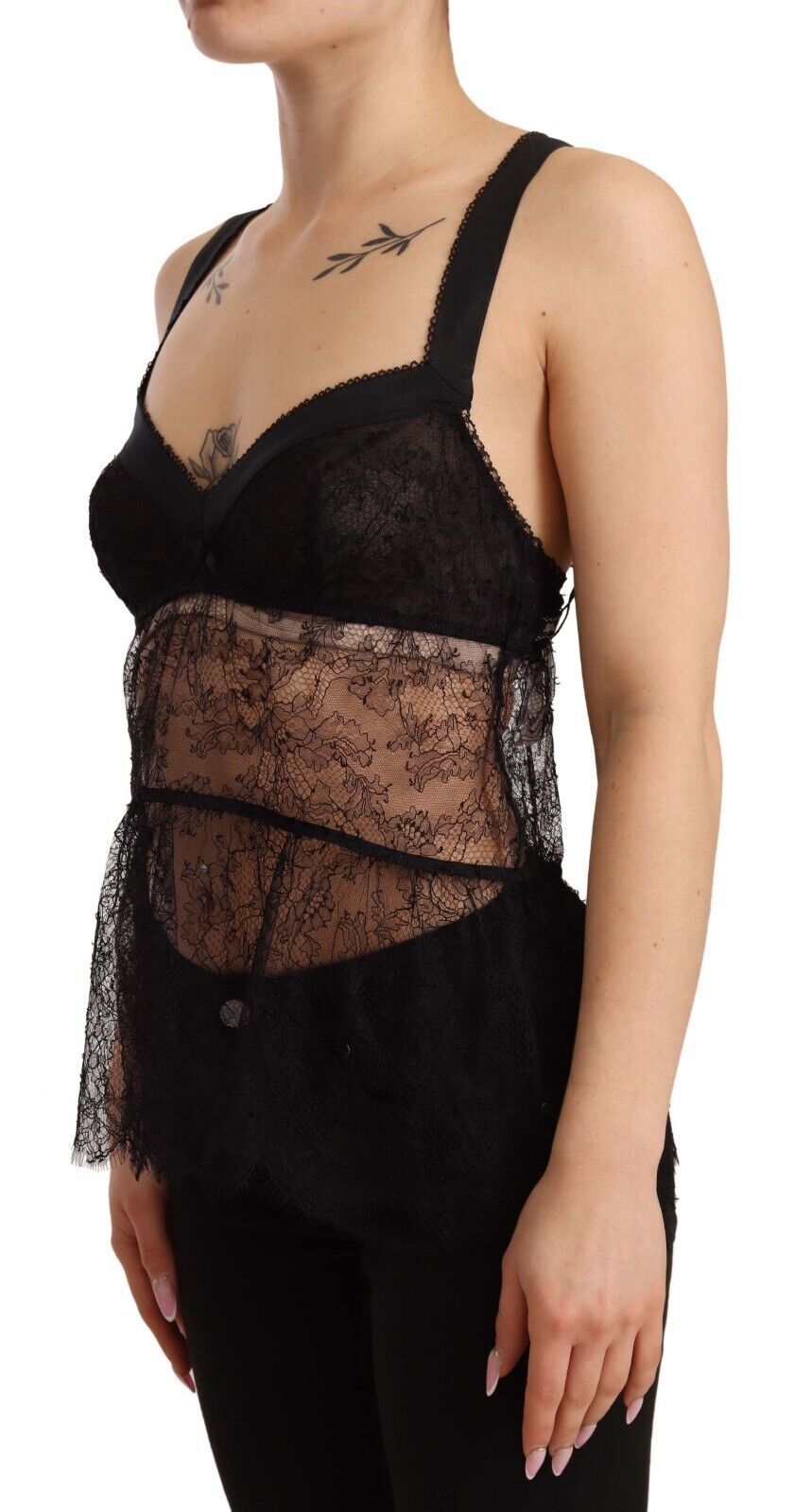 Silk Lace Tank Top — Black