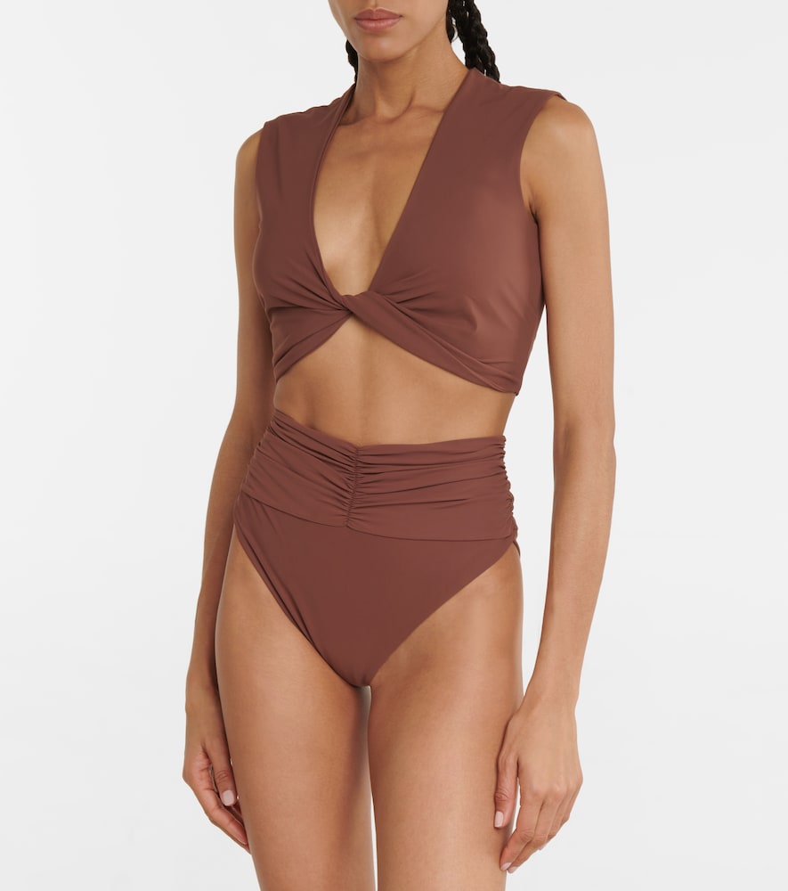 High-rise ruched bikini bottoms