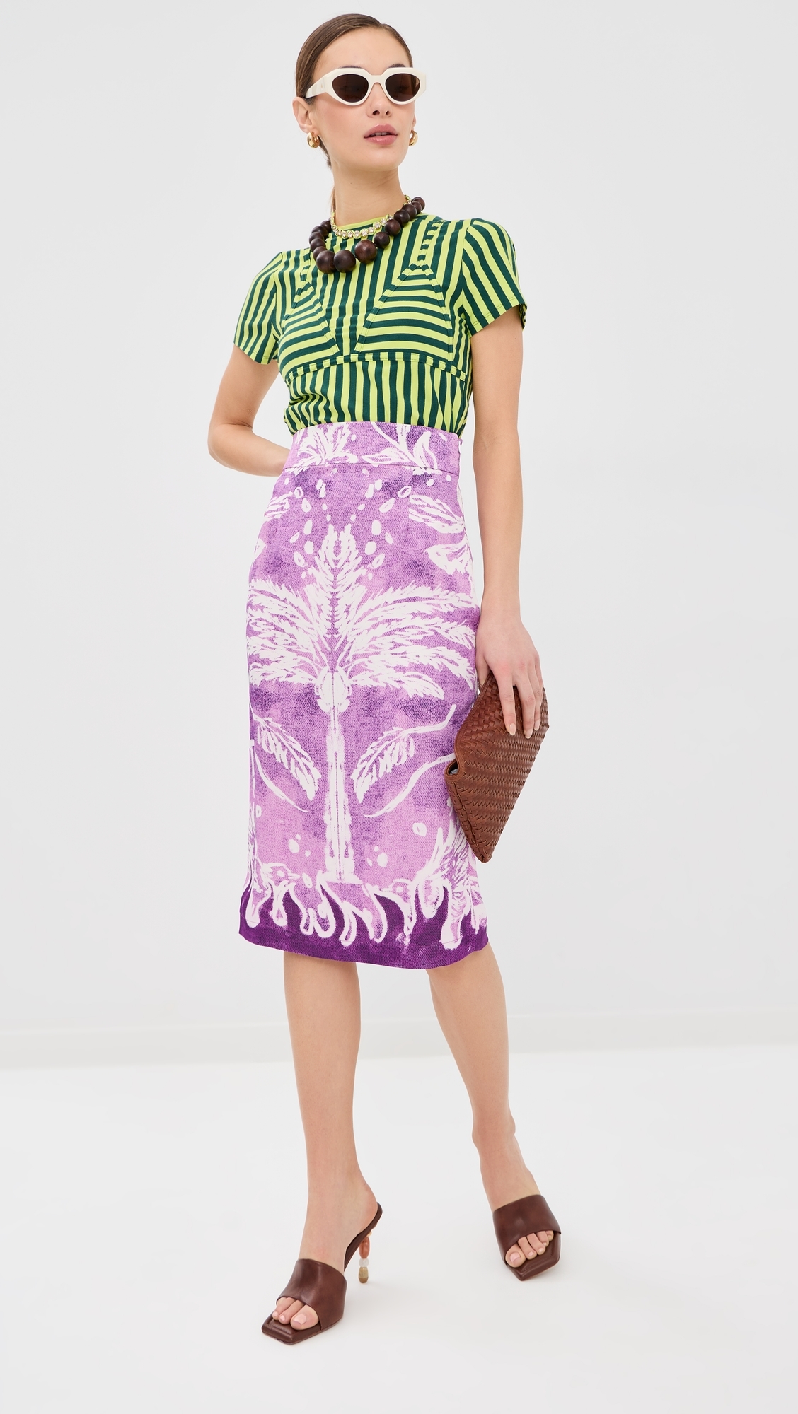Printed Pencil Skirt Purple Palm And Nature