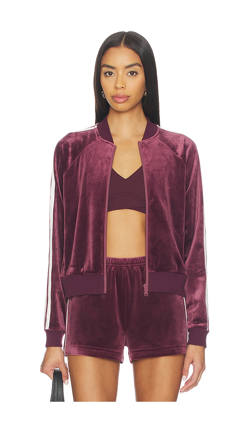 Splits59 Heritage Velour Bomber Jacket in Burgundy. L. Also in M, S