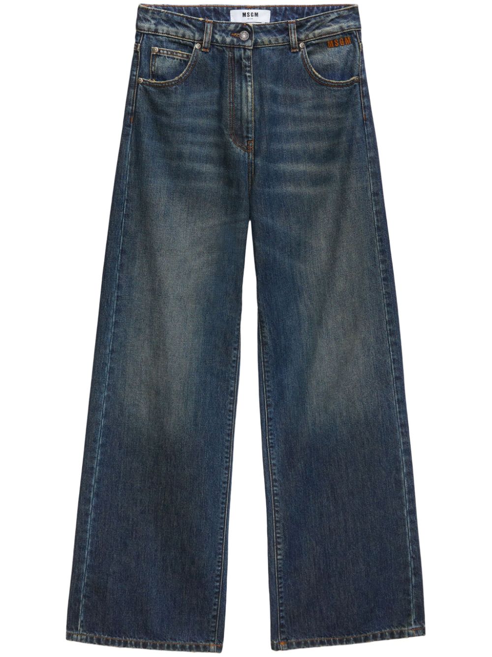 Logo-embroidered wide-leg jeans - Blue