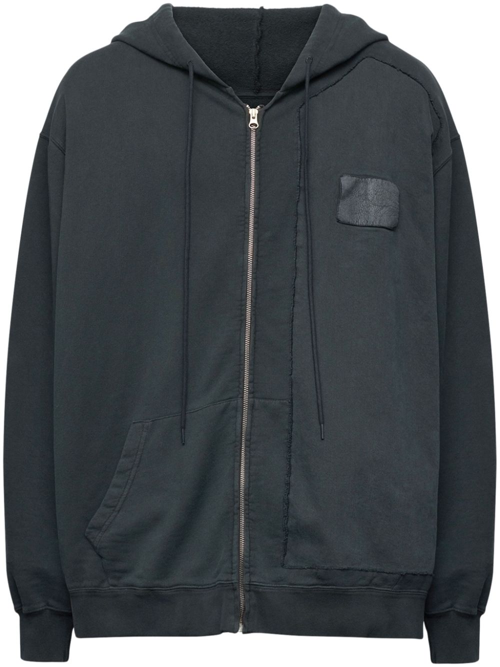 Patchwork zip-up cotton hoodie - Black