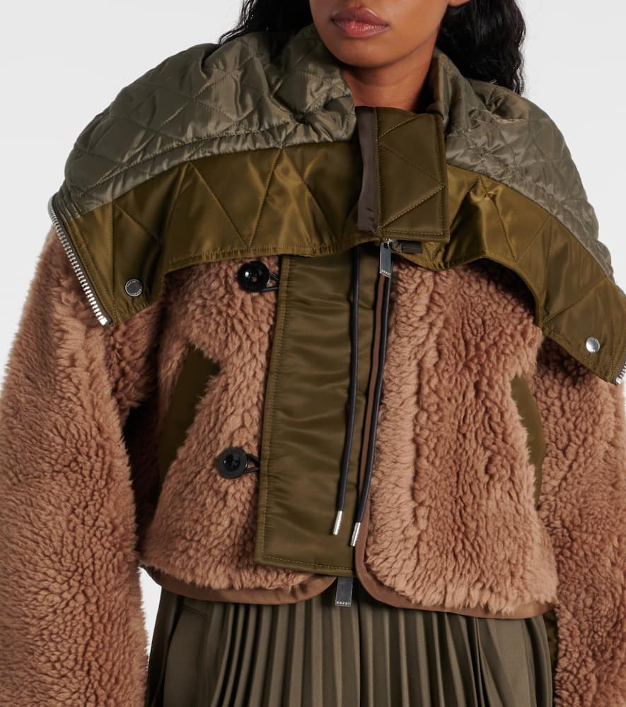 Twill-trimmed faux fur jacket