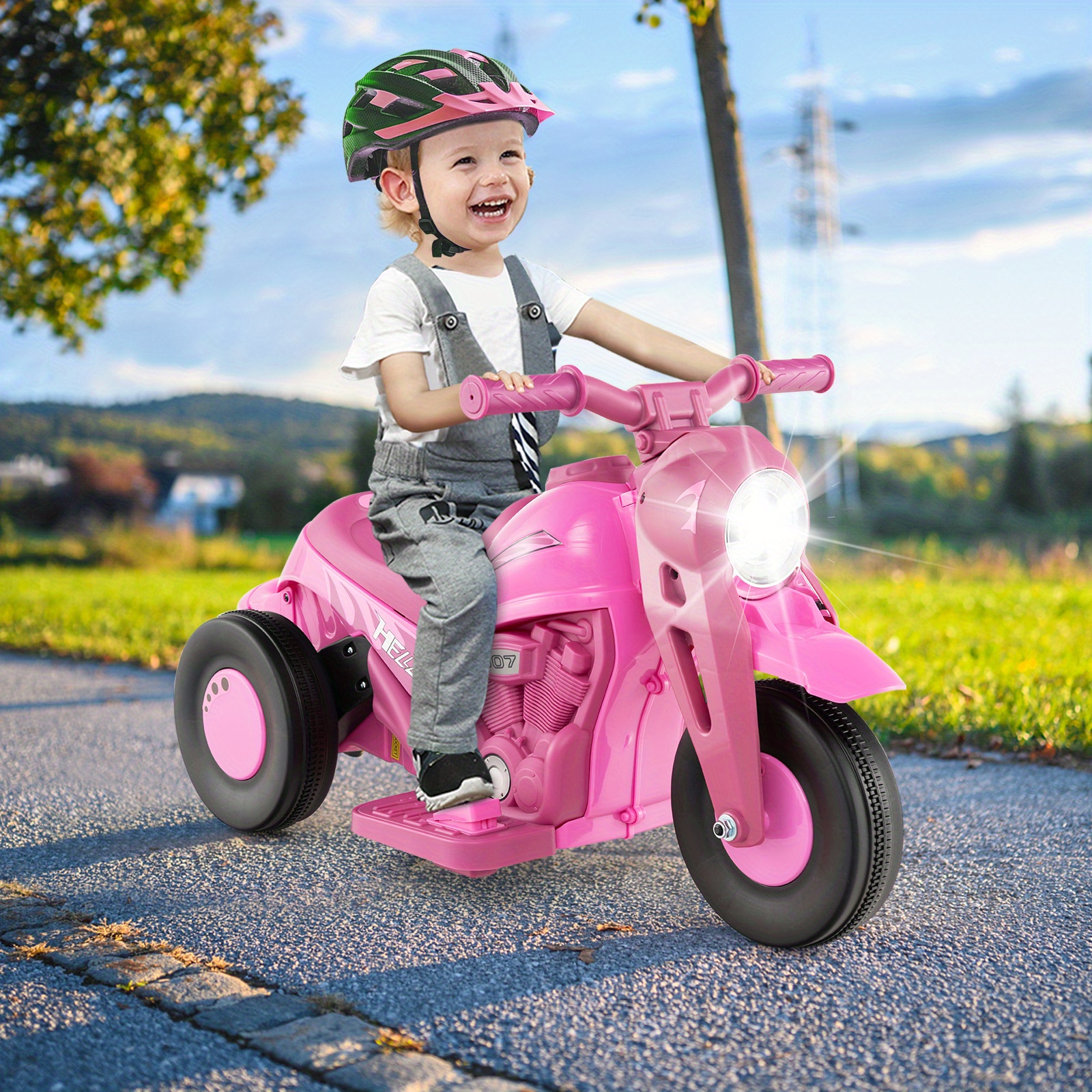 TEMU Homasis Electric Motorcycle With Bubble Blowing System, Led Headlight, 3-wheel Stability, 66 Lbs Weight Capacity, -on- - 6v Electric Motor