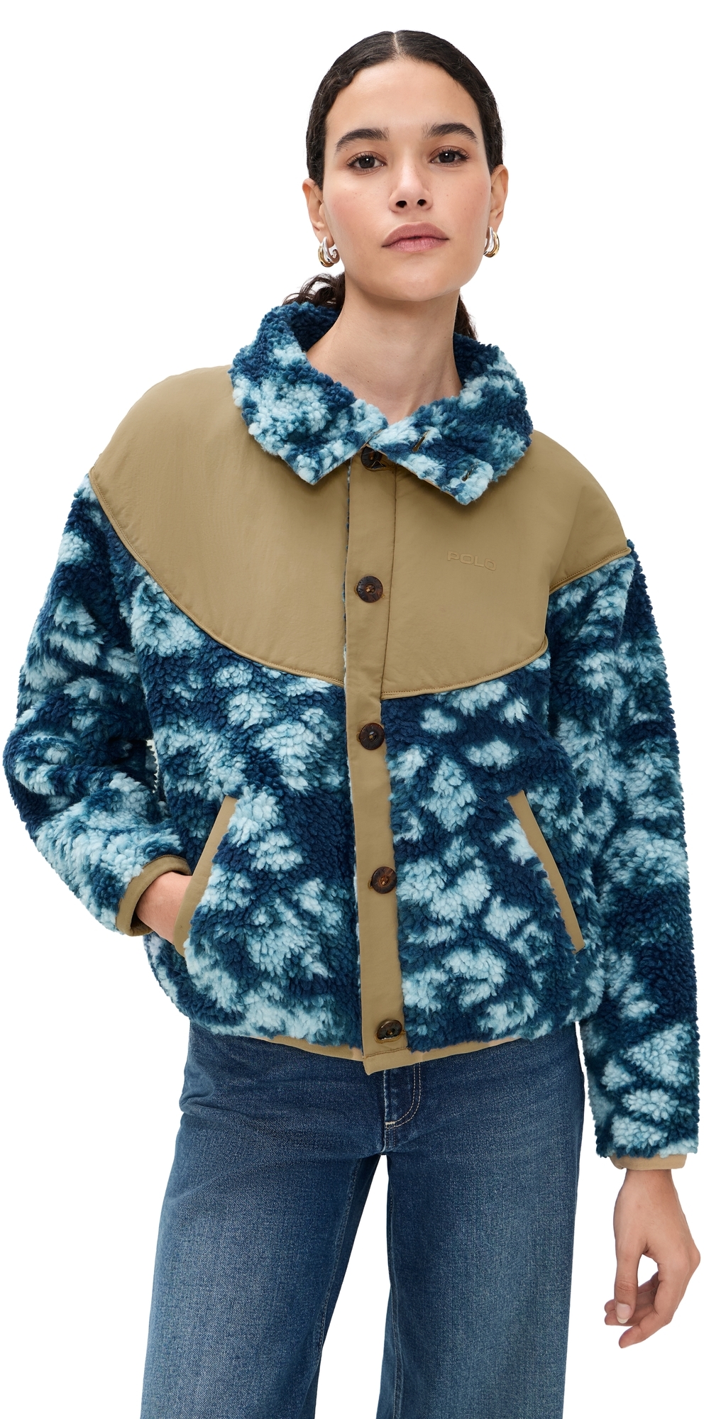 Jacquard Knit Long Sleeve Funnel Neck Jacket Tie Dye Jacquard