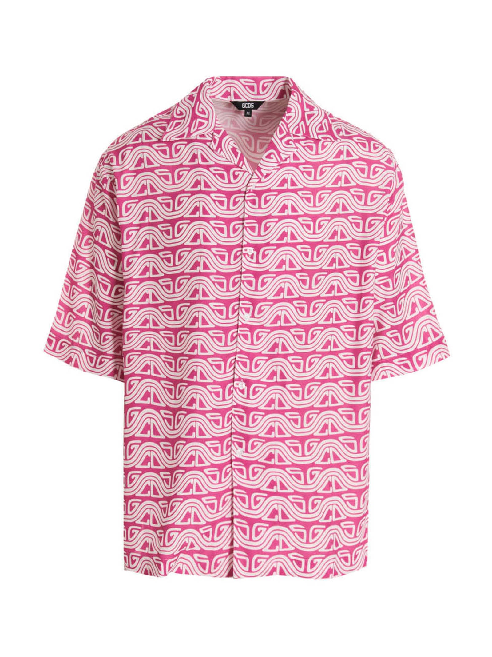 Waved Logo-Print Viscose Shirt — Pink