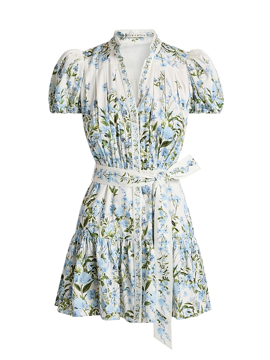 Women's Cora Floral Cotton Tiered Minidress - Fresh Air Carolina Blue