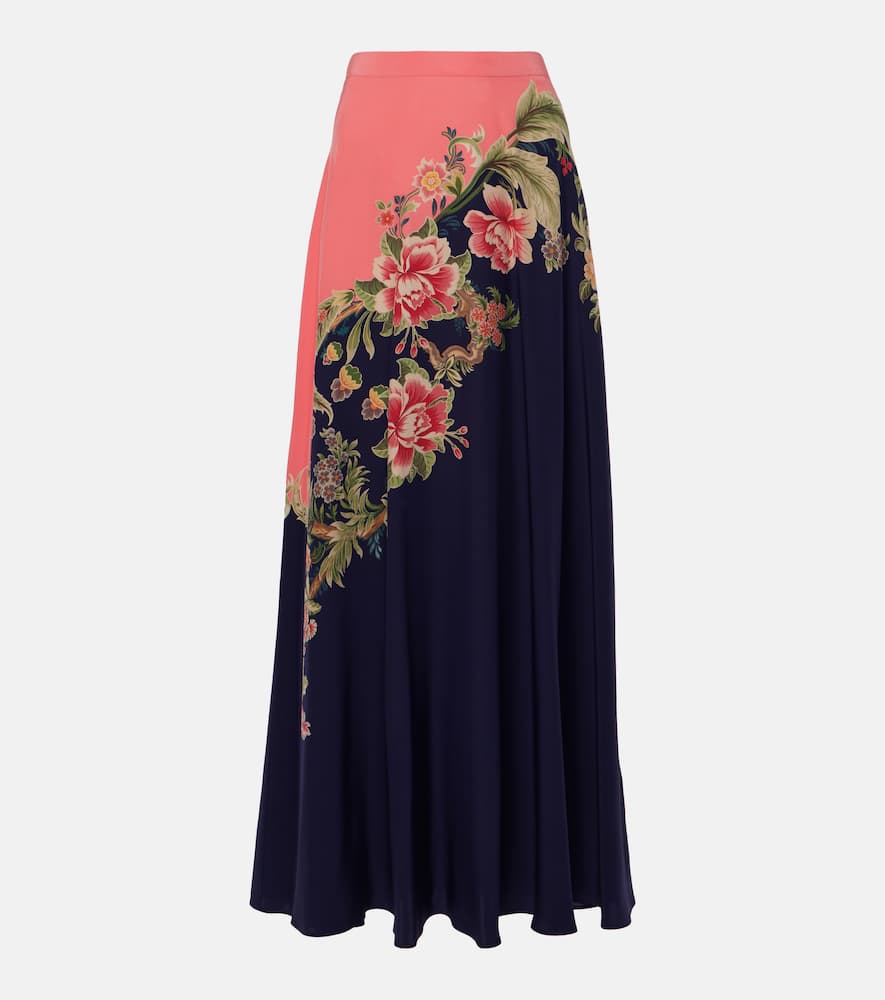 Printed silk crêpe de chine maxi skirt