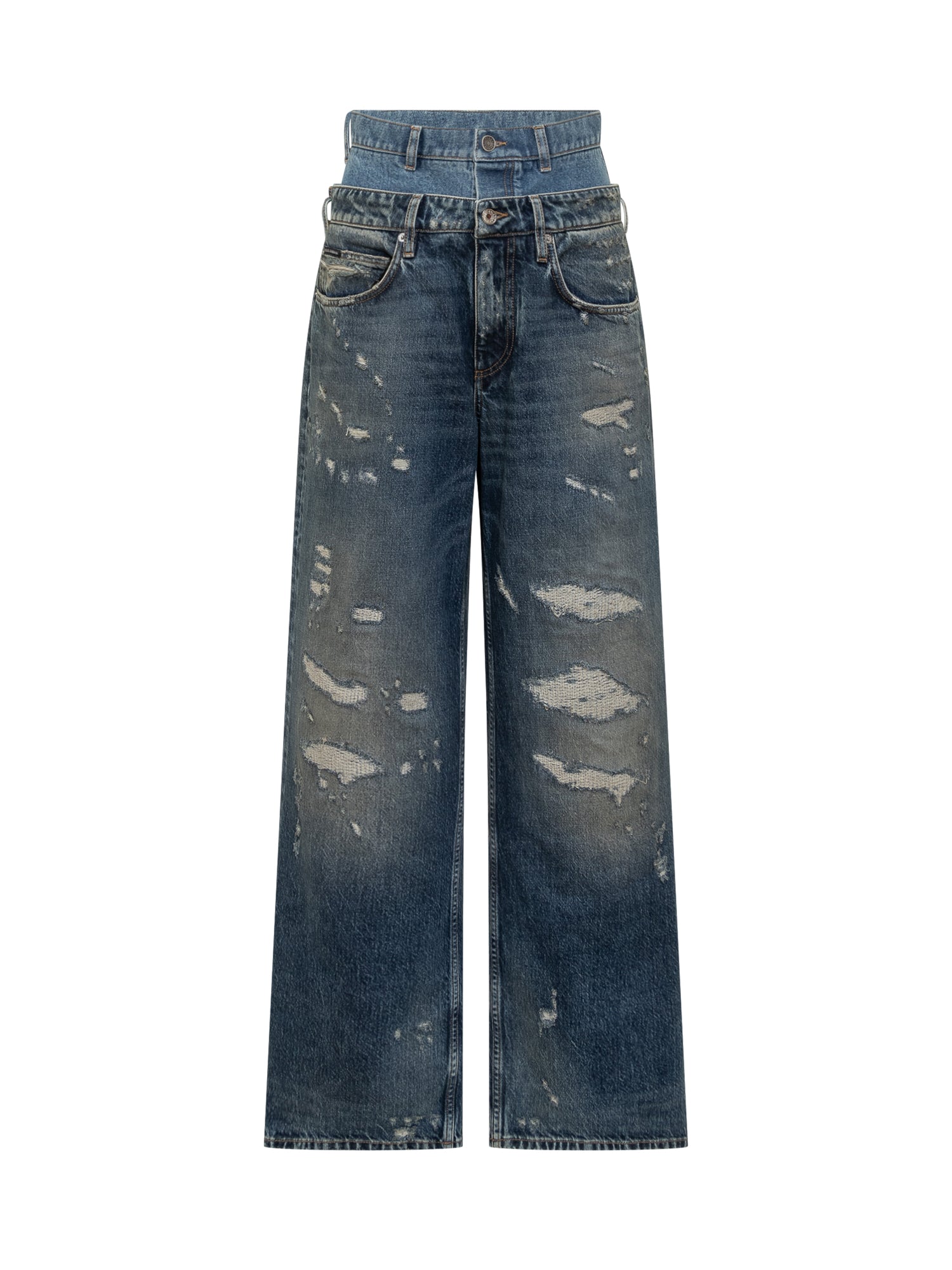 High-Waisted Distressed Jeans with Double Effect