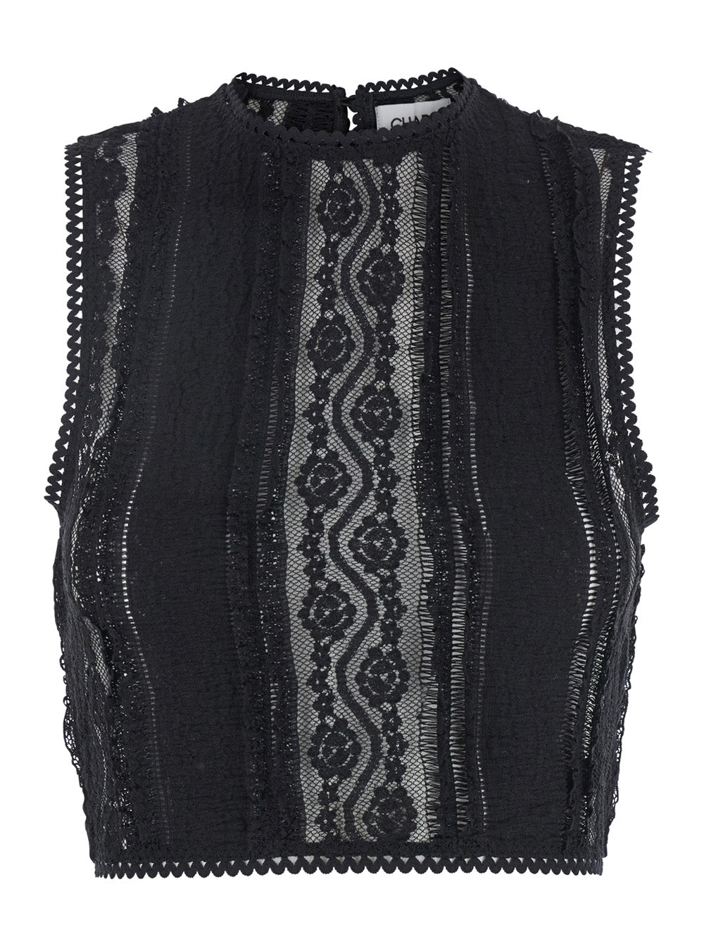 Lace-Embroidered Tank Top — Black