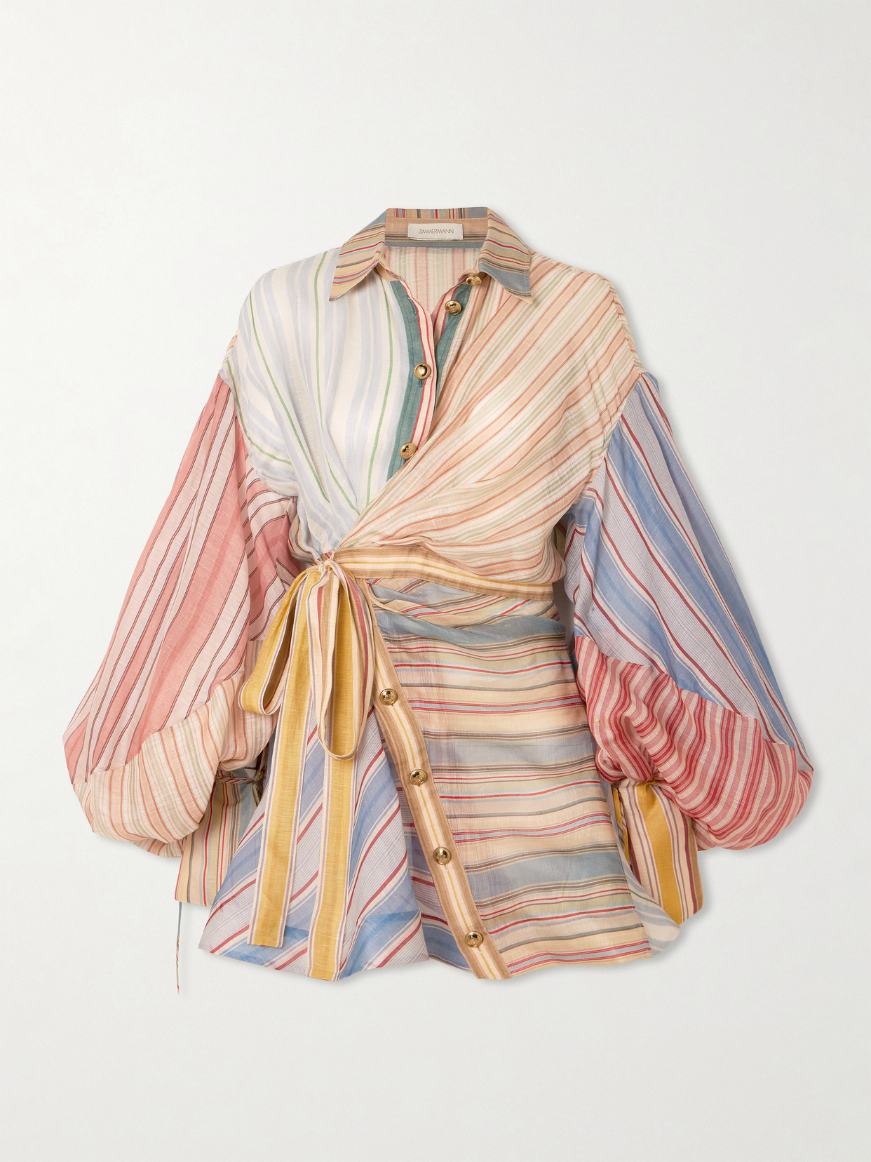 Rebellion Patchwork Striped Linen And Silk-blend Voile Mini Wrap Dress - Multi