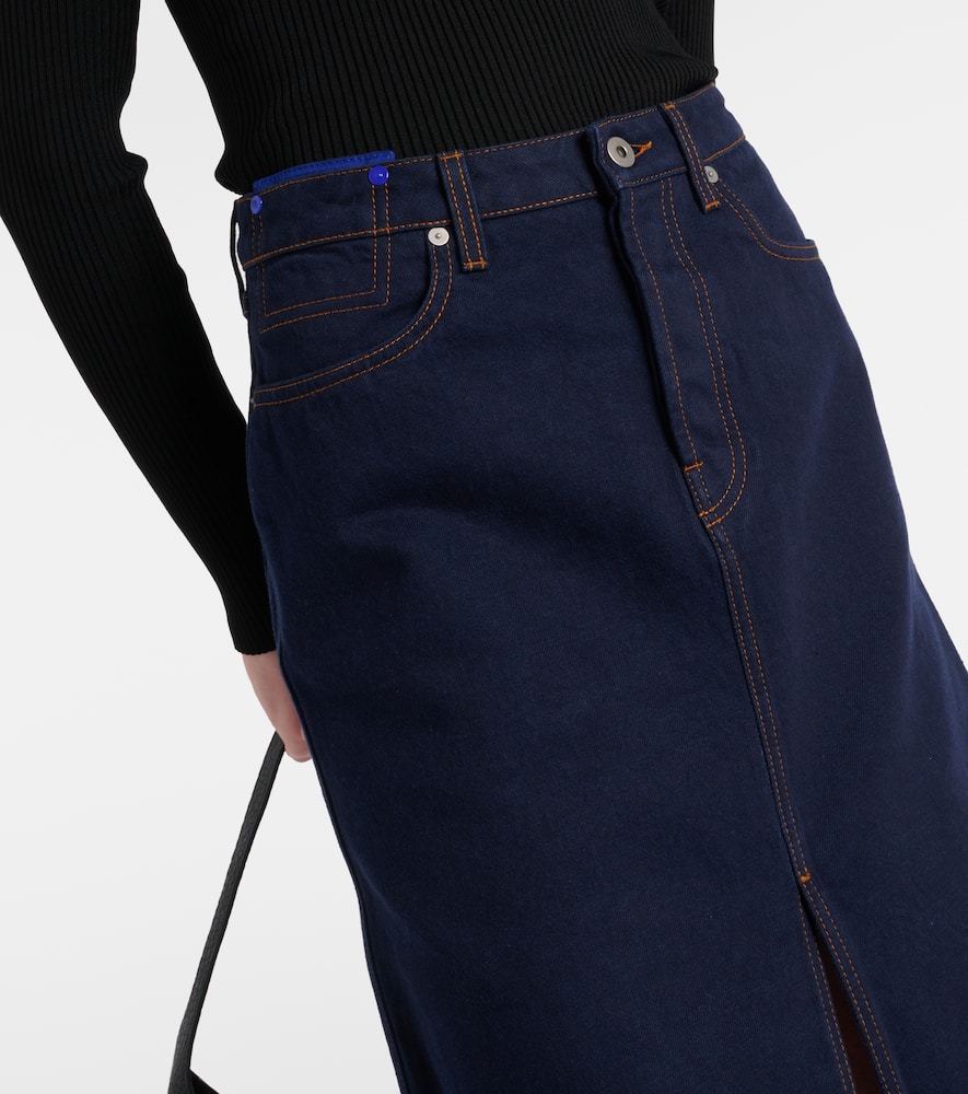 High-rise denim midi skirt