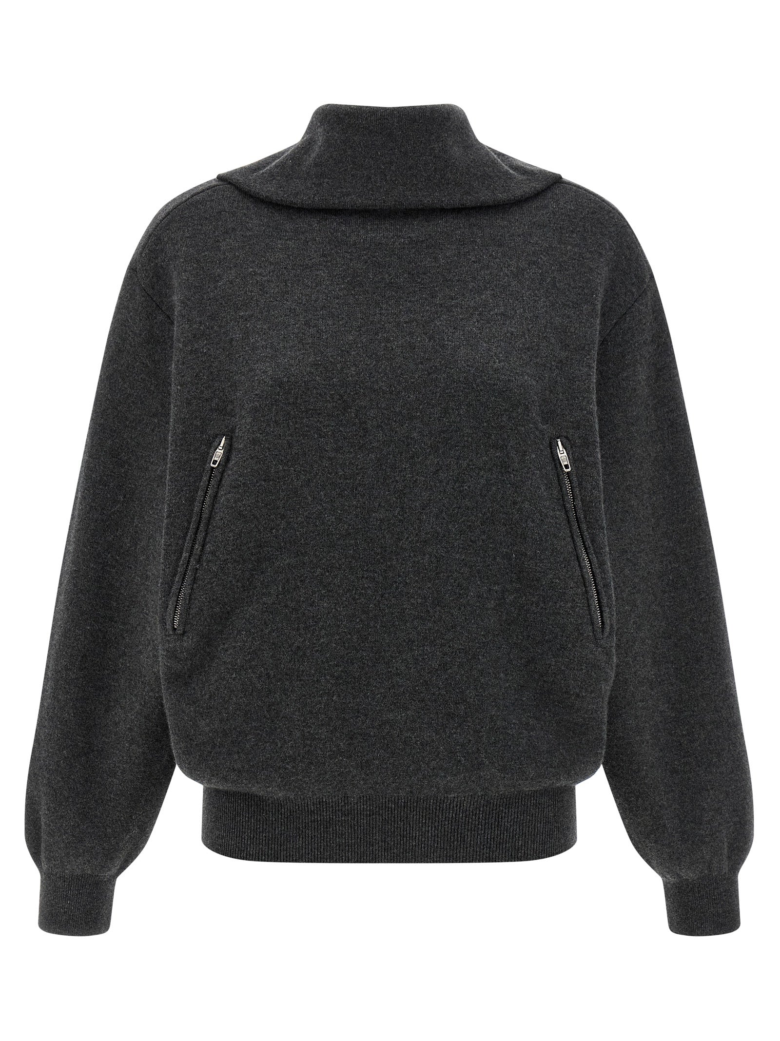 High-Neck Wool with Back Zip Sweatshirt — Gray