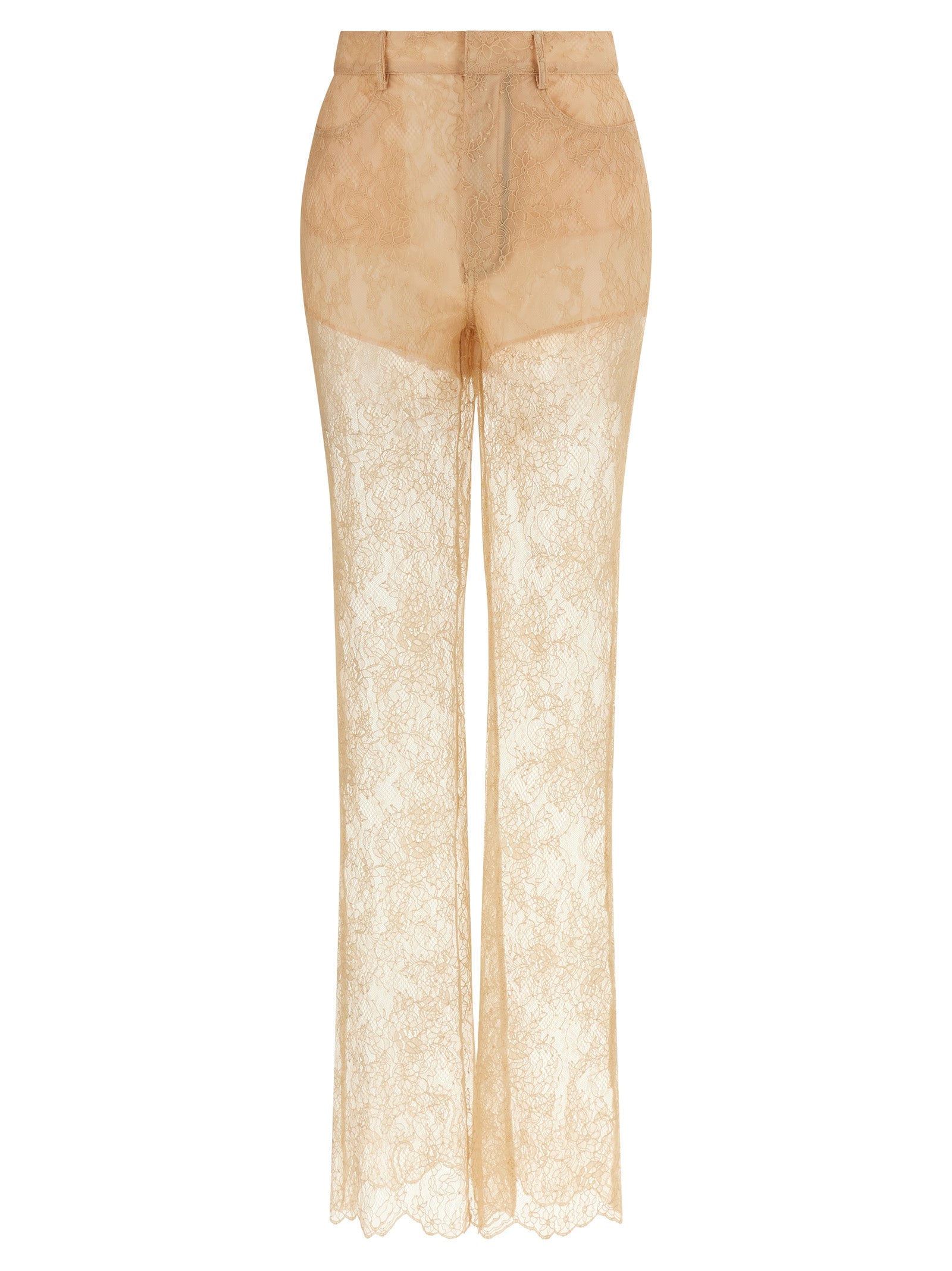 Lace Flared Trousers — Beige