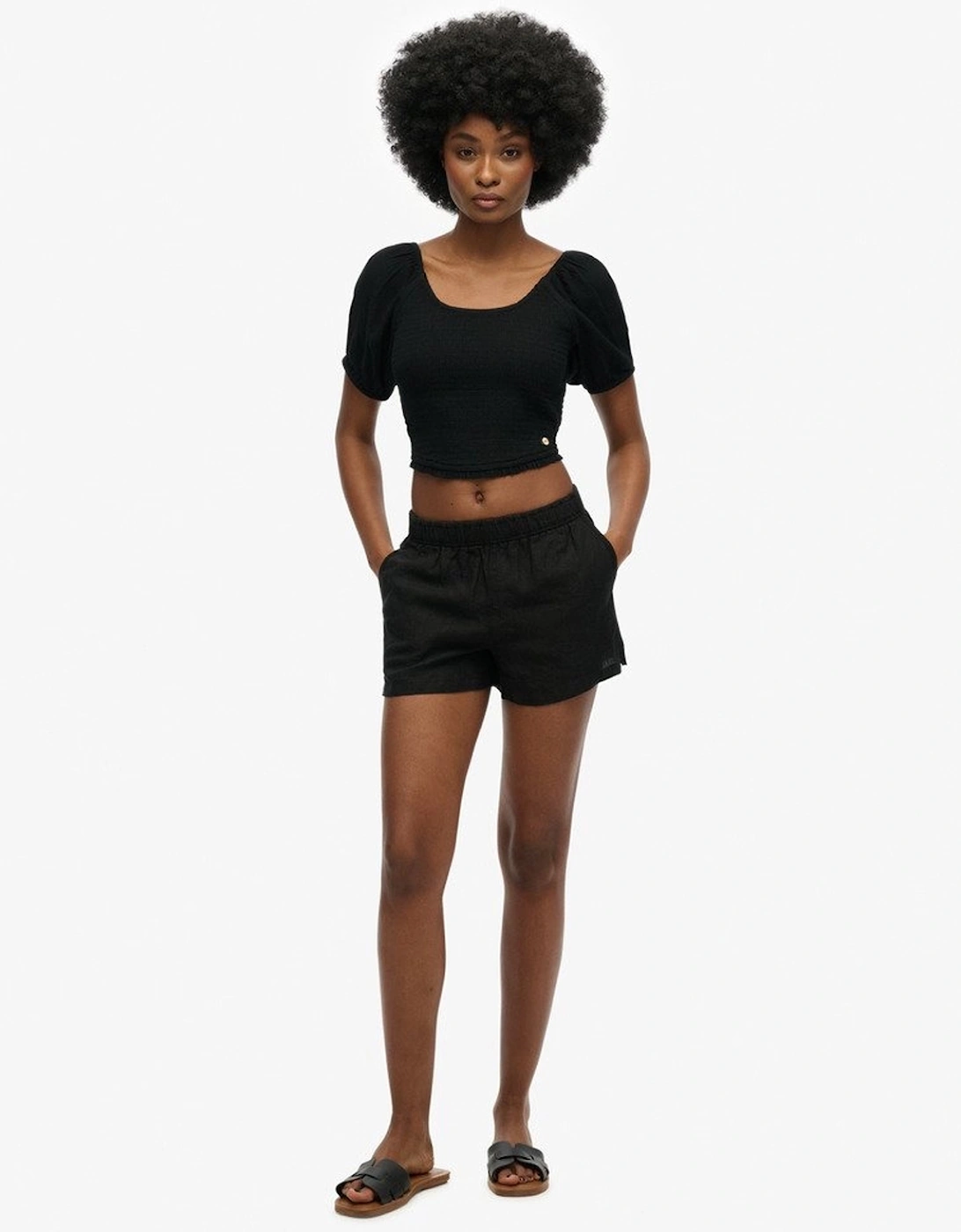 Women's Superdry Women's Linen Drawstring Short Black - Size: 10/None