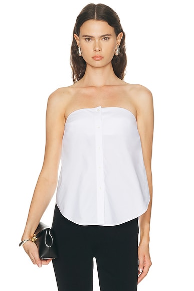 Brandon Maxwell Shea Strapless Shirt in White - White. 2 also